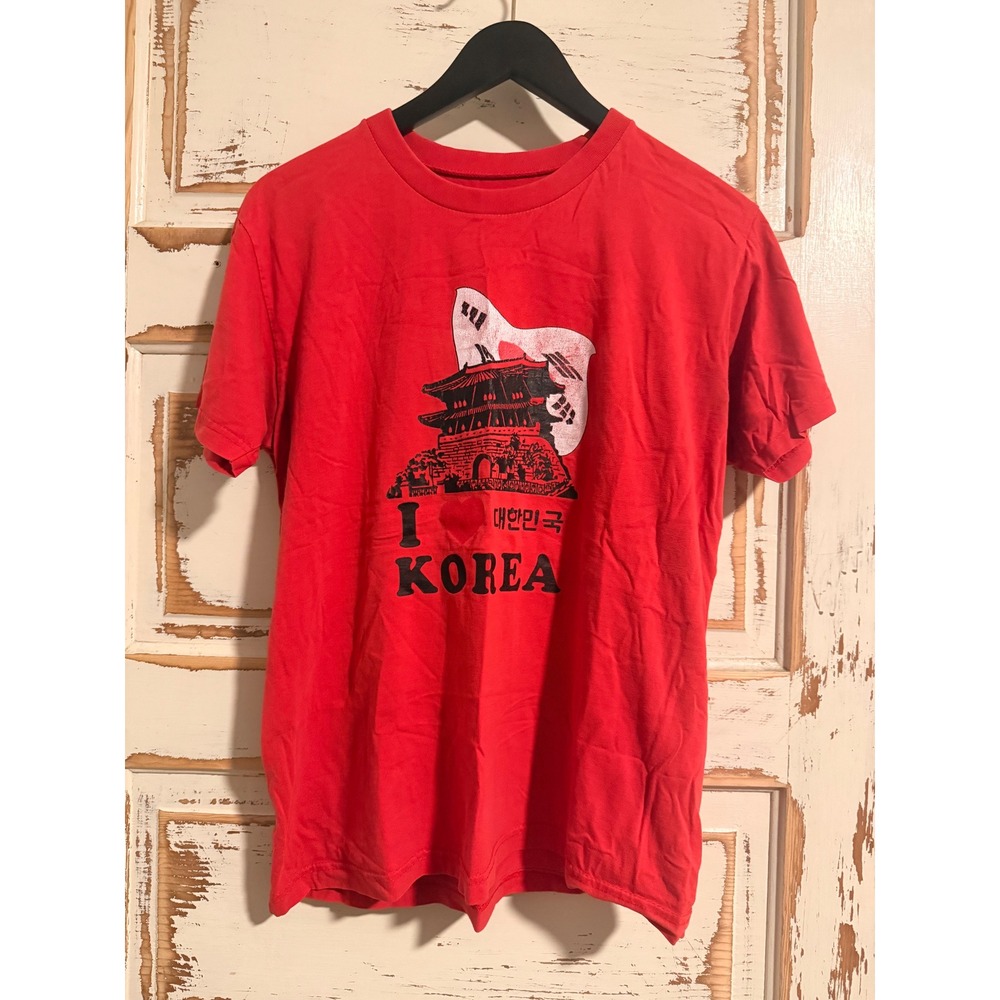 Vintage I Heart Korea Red Graphic T-Shirt Souvenir South Korea Flag Small Medium